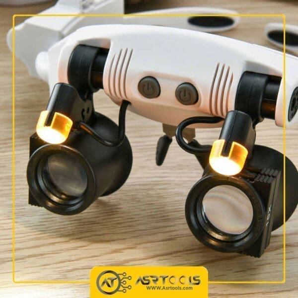 Magnifier with 2 LED Interchangeable Warm and Cold Light Lampsahde-0-ذره بین فریم عینکی مدل 21-32225