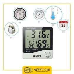 TEMPERATURE HUMIDITY CLOCK TSI HTC-1-0-دماسنج، رطوبت سنج و ساعت رومیزی تی اس آی مدل HTC-1