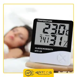 دماسنج، رطوبت سنج و ساعت رومیزی مدل HTC-1-0-Indoor Digital Thermometer Hygrometer Meter Clock HTC-1