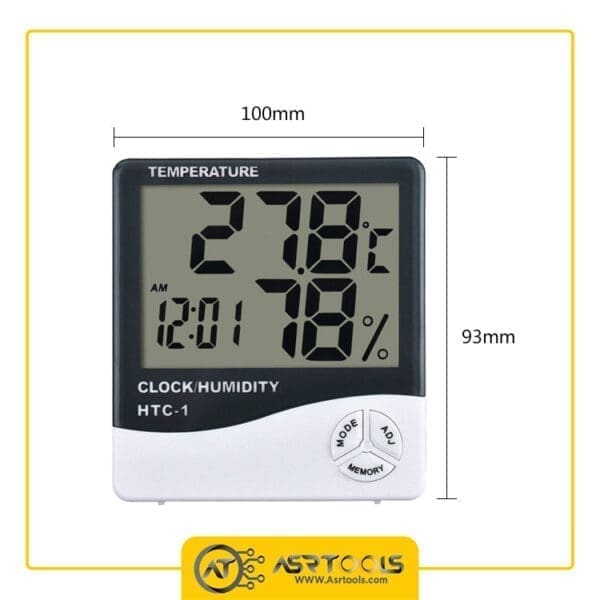 دماسنج، رطوبت سنج و ساعت رومیزی مدل HTC-1-0-Indoor Digital Thermometer Hygrometer Meter Clock HTC-1