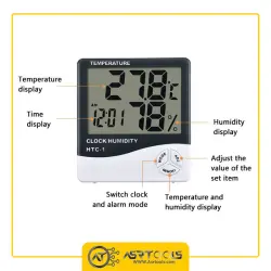 دماسنج، رطوبت سنج و ساعت رومیزی مدل HTC-1-0-Indoor Digital Thermometer Hygrometer Meter Clock HTC-1