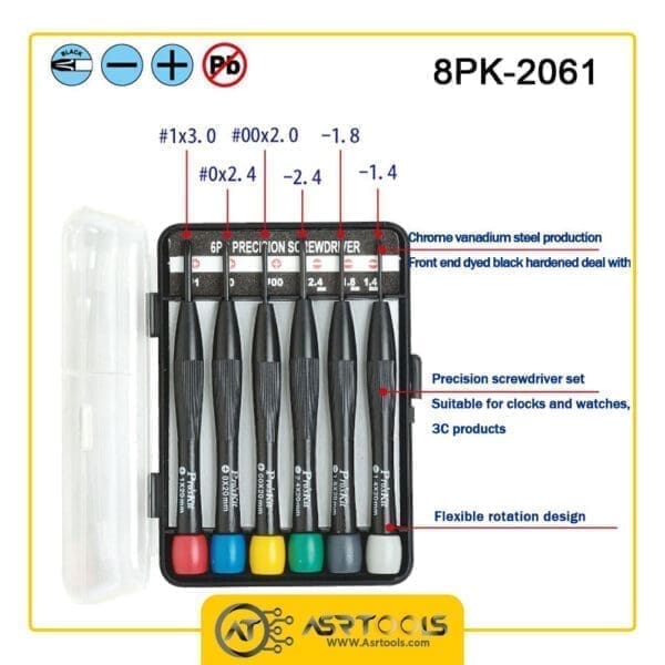 ست پیچ گوشتی ساعتی پروسکیت مدل Proskit 8pk-2061 مجموعه 6 عددی-0-proskit 8pk-2061 6pc precision screwdriver set