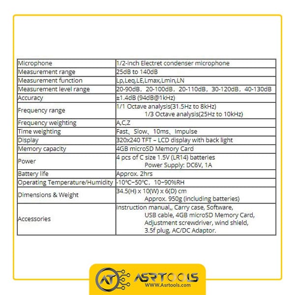 صدا سنج آنالیزور دار تی ای اس مدل TES-1358C-0-TES 1358C Sound Analyzer IEC 61672-1 Class 2 Standard. Real Time 11 & 13 Octave Band Analysis