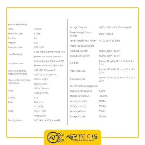 پراب دیفرانسیلی (ایزوله) اسیلوسکوپ هانتک مدل HANTEK HT-8050-5-Hantek HT8050 Oscilloscope Probe Oscilloscope High Voltage Differential Probe 150 1500 US Plug 100-240V