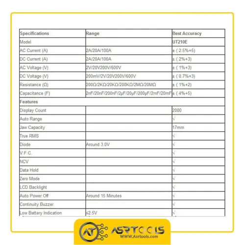 مولتی متر کلمپی یونی تی مدل UNI-T UT210E ASRTOOLS