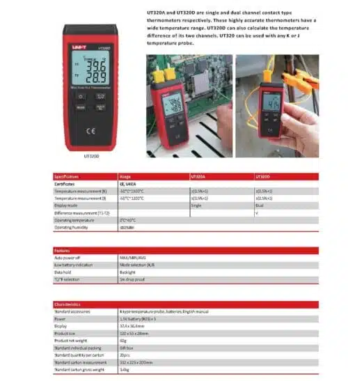 دماسنج تماسی یونی تی مدل UNI-T UT-320A عصرتولز