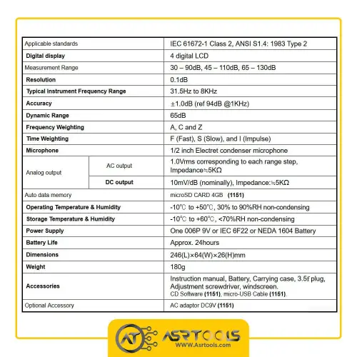 صدا سنج دیتالاگر تی ای اس مدل TES-1151-0-tes-1151-digital-sound-level-meter-30-to-130-db-dc-ac-noise-tester