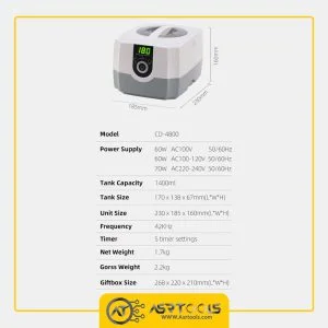 حمام آلتراسونیک کودیسون مدل CODYSON CD-4800 حجم 1400 میلی لیتر ASRTOOLS