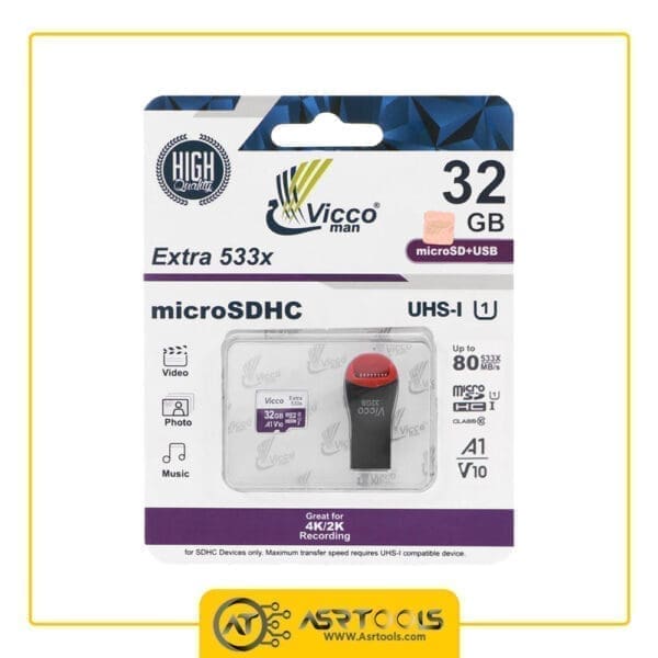 کارت حافظه microSDHC ویکو من مدل Extre 533X کلاس 10 استاندارد UHS-I U1 سرعت 80MBps ظرفیت 32 گیگابایت asrtools