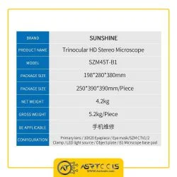 SUNSHINE SZM45T-B1 HD trinocular stereo microscope 7-45 times continuous zoom mobile phone repair motherboard welding zoom-3-لوپ سه چشم سانشاین مدل SUNSHINE SZM45T-B1
