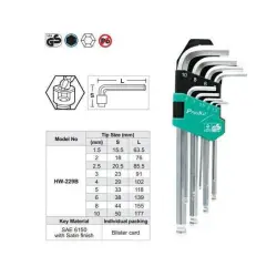 PROSKIT NW-229B 9PCS BALL POINT ARM HEX KEY SET-0-آچار آلن سر گرد پروسکیت مدل Proskit HW-299B مجموعه 9 عددی