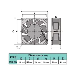فن دیتک DC220V مدل DTEC 121238 B بلبرینگ AsrTools