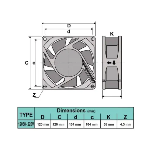 فن دیتک DC220V مدل DTEC 121238 B بلبرینگ AsrTools