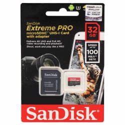کارت حافظه سن دیسک مدل AsrTools Sandisk Extreme Pro V30 UHS-I U3 Class 10 100MBps 667X microSDHC Card 32GB