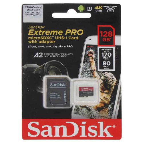 کارت حافظه microSDXC سن دیسک مدل Extreme PRO کلاس A2 استاندارد UHS-I U3 سرعت 170MBs ظرفیت 128 گیگابایت asrtools