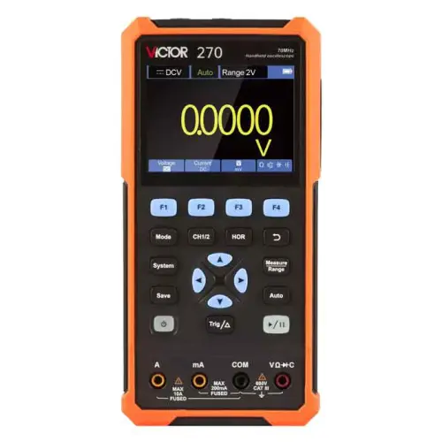 VICTOR 270 oscilloscope with multimeter auto range 70MHz bandwidth Storage handheld Oscilloscope-0-اسیلوسکوپ دستی ویکتور مدل VICTOR 270