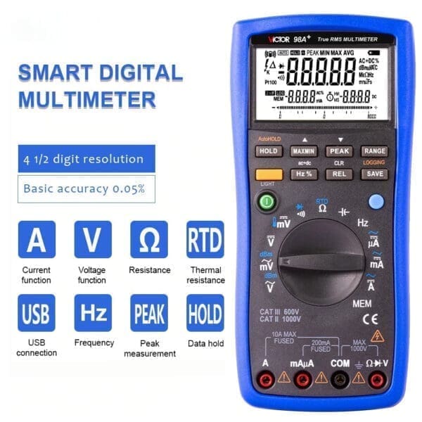 VICTOR VC98A+ 4 12 22000 Words Multifunctio Multimete Accuracy Of 0.05% With AC Hz True RMS Bar Graph 1KHz Bandwidth-0-مولتی متر ویکتور مدل Victor 98A Plus
