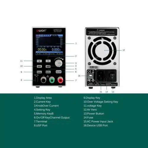 OWON SPE6102 Power supply programmable laboratory; Ch 1; 0÷60VDC; 0÷10A; 200W-0-منبع تغذیه دیجیتال قابل برنامه ریزی اوون مدل OWON SPE6102