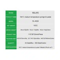 Relife RL-403S Welding Paste 183C Medium Temperature Solder Paste Flux 10CC Tin Liquid BGA Soldering Magnetic Fluxes PCB Repair-0-خمیر قلع سرنگی ریلایف مدل RELIFE RL-403S