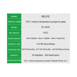Relife RL-403S Welding Paste 183C Medium Temperature Solder Paste Flux 10CC Tin Liquid BGA Soldering Magnetic Fluxes PCB Repair-0-خمیر قلع سرنگی ریلایف مدل RELIFE RL-403S