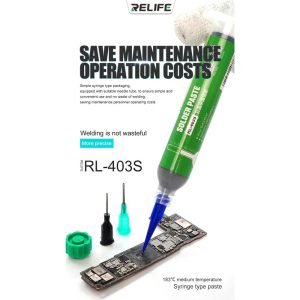 Relife RL-403S Welding Paste 183C Medium Temperature Solder Paste Flux 10CC Tin Liquid BGA Soldering Magnetic Fluxes PCB Repair-0-خمیر قلع سرنگی ریلایف مدل RELIFE RL-403S