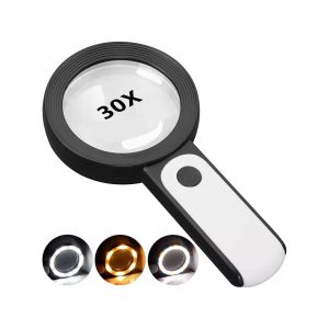 30X 18 LED Lights Cold Warm Light High-definition Elderly Reading Repairing Glass Magnifying Glass-0-ذره بین دستی با نور LED مدل 18-2290