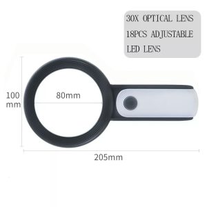 30X 18 LED Lights Cold Warm Light High-definition Elderly Reading Repairing Glass Magnifying Glass-0-ذره بین دستی با نور LED مدل 18-2290