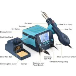 Bakon BK881 2-in-1 Soldering Station & Soldering Gun Multifunctional Digital Rework Station Hot Air Gun Soldering and Desoldering Tool LCD Display-0-هیتر و هویه باکون مدل Bakon BK881