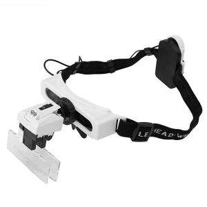 LED lamp eyewear magnifying glass 8 magnification lenses replaceable reading embroidery repair antique identification 9892e1-0-ذره بین هدبندی چراغ دار مدل 9892E1 به همراه 8 عدد لنز