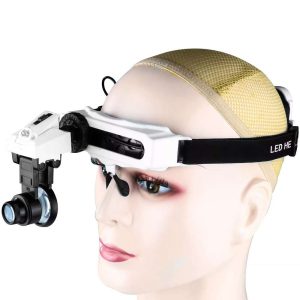 LED lamp eyewear magnifying glass 8 magnification lenses replaceable reading embroidery repair antique identification 9892e1-0-ذره بین هدبندی چراغ دار مدل 9892E1 به همراه 8 عدد لنز