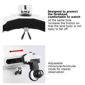 LED lamp eyewear magnifying glass 8 magnification lenses replaceable reading embroidery repair antique identification 9892e1-0-ذره بین هدبندی چراغ دار مدل 9892E1 به همراه 8 عدد لنز