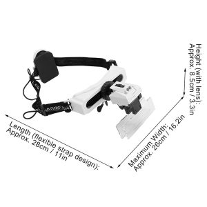 LED lamp eyewear magnifying glass 8 magnification lenses replaceable reading embroidery repair antique identification 9892e1-0-ذره بین هدبندی چراغ دار مدل 9892E1 به همراه 8 عدد لنز