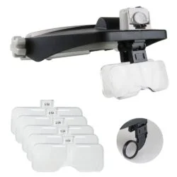 MG81001 RD 5 LED COLD AND WARM LIGHT SOURCE HEAD MOUNTED-0-ذره بین کلاهی چراغ دار مدل MG81001(RD) همراه با 6 عدد لنز