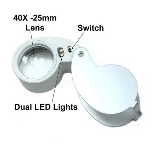 SRATE wholesale 40X25mm 2 LED Folding Jewellery Loupe Diamond Magnifier MG21011-0-ذره بین تاشو جیبی مدل MG21011