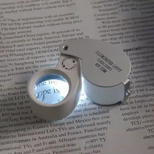 SRATE wholesale 40X25mm 2 LED Folding Jewellery Loupe Diamond Magnifier MG21011-0-ذره بین تاشو جیبی مدل MG21011