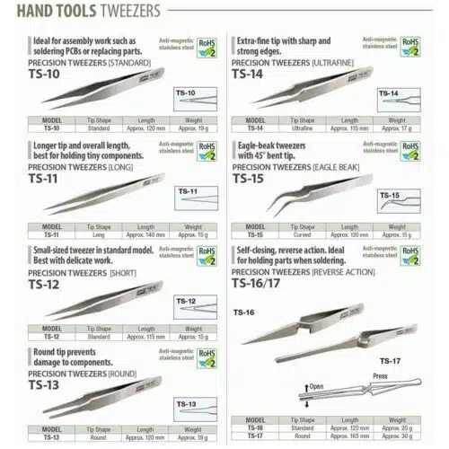 goot ts15 tweezers anti magnetic stainless steel-0-انبر پنس سر کج گات مدل goot TS-15 سایز 115 میلی متر