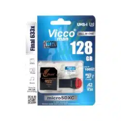 کارت حافظه micro SDXC ویکومن مدل 633X Plus کلاس 10 استاندارد UHS-I U3 سرعت 90MBS ظرفیت 128 گیگابایت به همراه کارت خوان asrtools