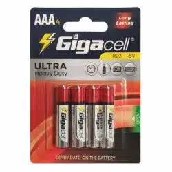باتری نیم قلمی گیگاسل مدل Gigacell Ultra Heavy Duty R03 بسته چهار عددی asrtools