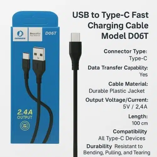 کابل تبدیل USB به USB-C دنمن مدلDENMEN D06T طول 1 متر