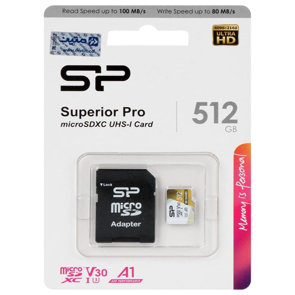 کارت حافظه microSDXC سیلیکون پاور مدل Superior Pro کلاس 10 استاندارد UHS-I U3 سرعت 100MBps ظرفیت 256 گیگابایت به همراه آداپتور SD عصرتولز