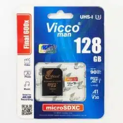 کارت حافظه micro SDXC ویکومن مدل 600X Plus کلاس 10 استاندارد UHS-I U3 سرعت 90MB/s ظرفیت128 گیگابایت به همراه کارت خوان عصرتولز