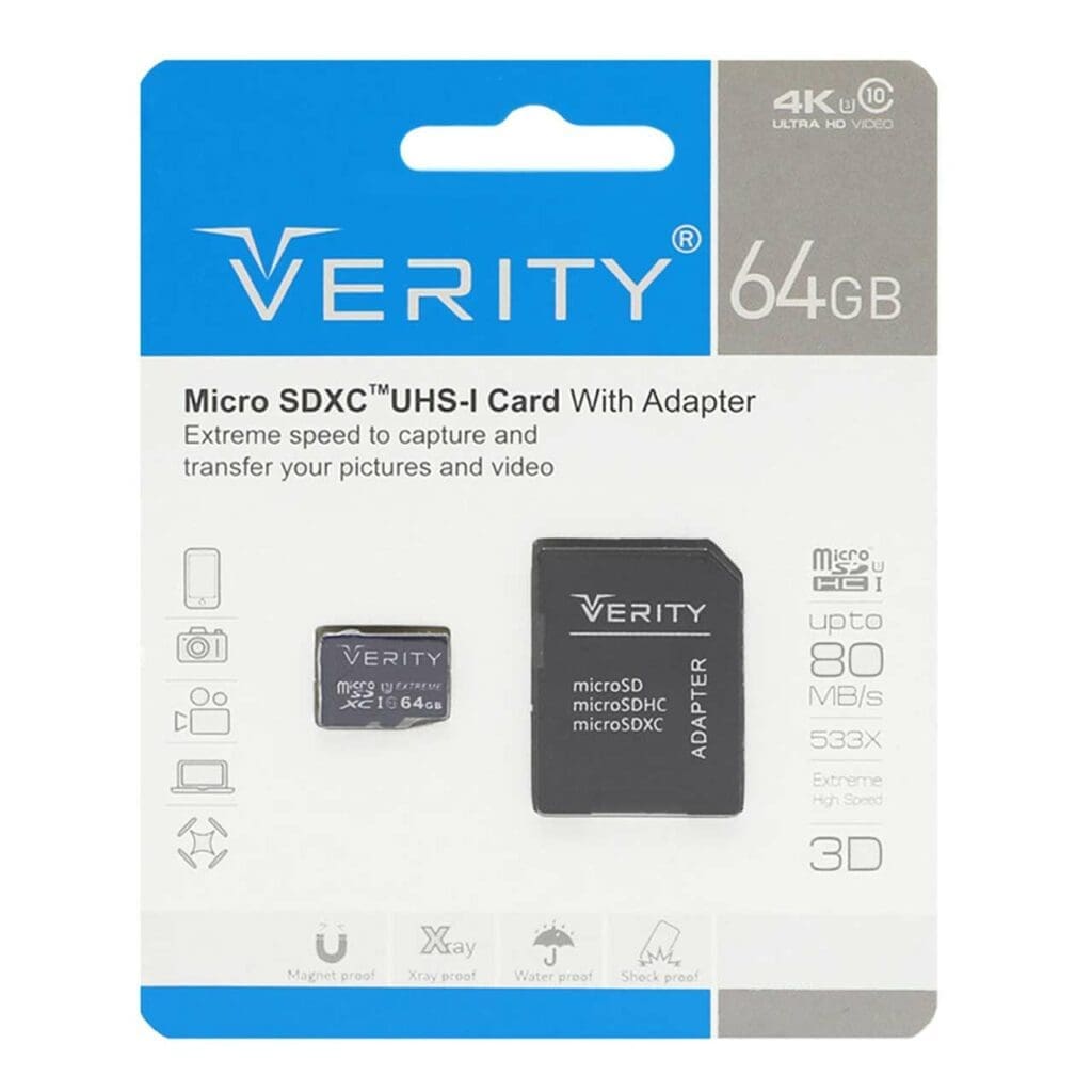 کارت حافظه microSDXC وریتی مدل Extreme کلاس 10 استاندارد UHS-I U سرعت 80MBps ظرفیت 64 گیگابایت به همراه آداپتور SD در فروشگاه عصرتولز...