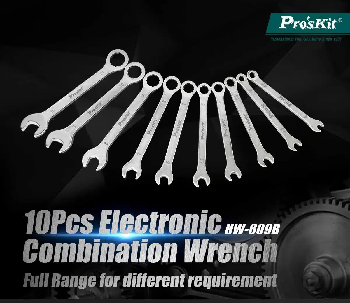 ست آچار تخت و رینگ پروسکیت مدل Proskit HW-609B مجموعه 10 عددی 2 ست آچار تخت و رینگ پروسکیت مدل Proskit HW-609B مجموعه 10 عددی