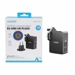 شارژر دیواری فست چهار پورت انکر مدل ANKER POWERPORT 4 Lite A2042 27W به همراه مبدل برق ASRTOOLS