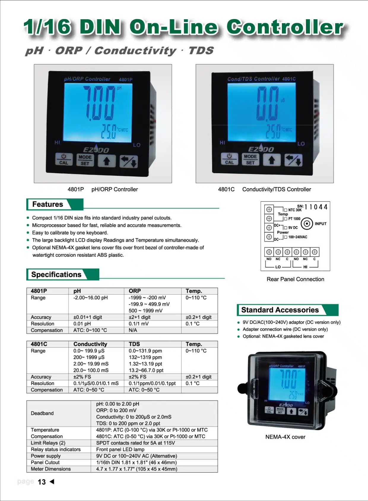 کنترلر و نمایشگر تابلویی TDS/Conductivity ازدو مدل EZDO 4801C