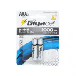 باتري نیم قلمي قابل شارژ گيگاسل مدل Gigacell 1000mah AAA2 HR03 بسته 2 عددي ASRTOOLS
