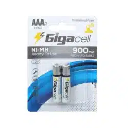 باتري نیم قلمي قابل شارژ گيگاسل مدل Gigacell 900mah AAA2 HR03 بسته 2 عددي ASRTOOLS