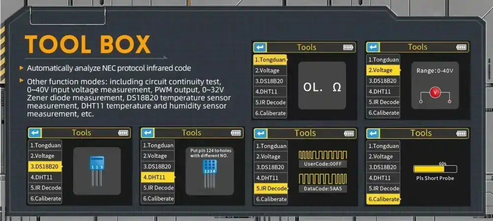 اسیلوسکوپ و تستر قطعات 3 کاره مدل FNIRSI DSO-TC3 عصرتولز