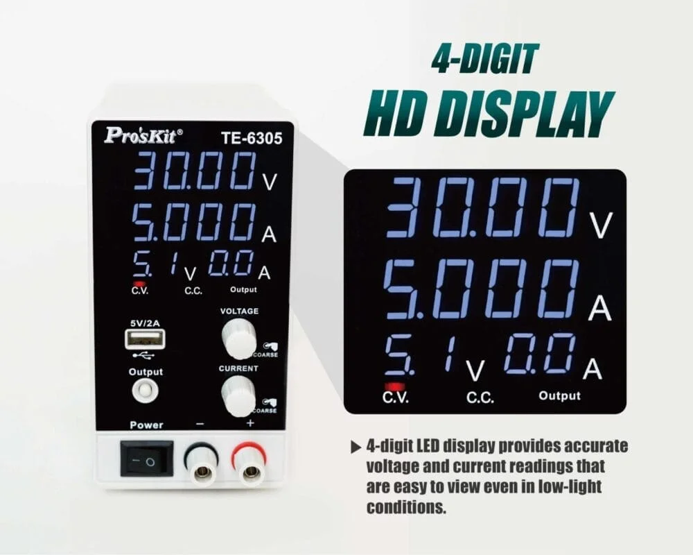 منبع تغذیه دیجیتال پروسکیت مدل Proskits TE-6305F 3 منبع تغذیه دیجیتال پروسکیت مدل Proskits TE-6305F عصرتولز
