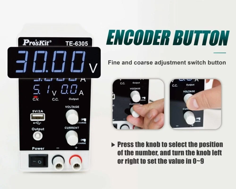 منبع تغذیه دیجیتال پروسکیت مدل Proskits TE-6305F 5 منبع تغذیه دیجیتال پروسکیت مدل Proskits TE-6305F عصرتولز